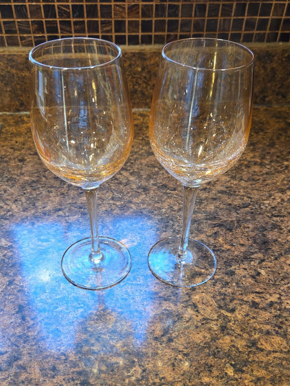 Amber Crackle Wine Glasses - Set of 2